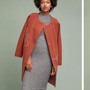 Anthropologie Field Flower Floral Intarsia 100% Wool Car Coat Size Medium